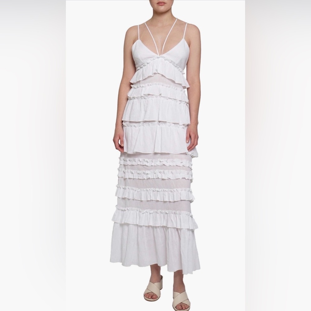 Know One Cares White‎ Bohemian Tiered Ruffle Maxi Dress